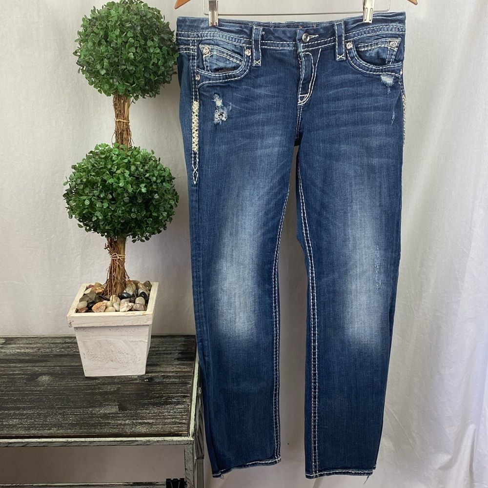 Rock Revival Blue Denim Irene Easy Boot Cut Embellished Jeans 30